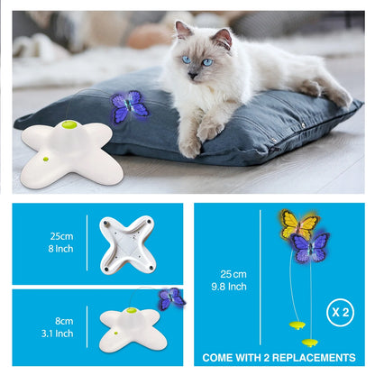 Interactive Cat Toys, Fluttering Butterfly Automatic Cat Teasing Toy with 2 Replacement Butterflies
