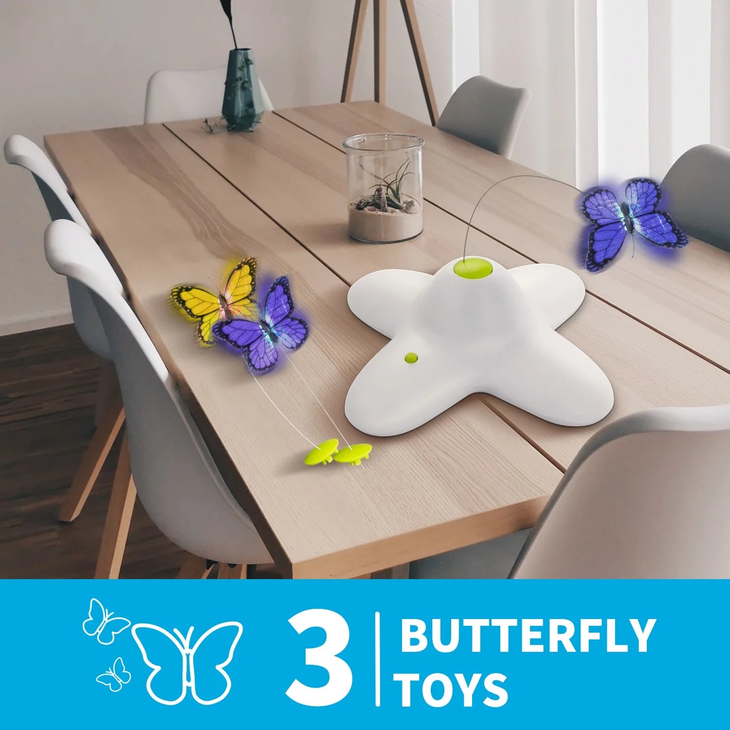 Interactive Cat Toys, Fluttering Butterfly Automatic Cat Teasing Toy with 2 Replacement Butterflies
