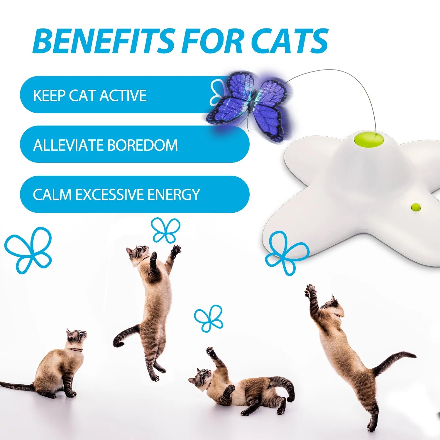 Interactive Cat Toys, Fluttering Butterfly Automatic Cat Teasing Toy with 2 Replacement Butterflies